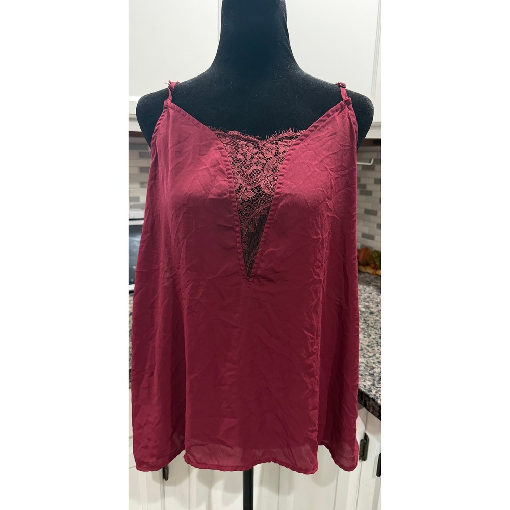 Torrid Burgundy Lace Trim Camisole Top Wine Red V-Neck Tank Blouse Plus Size 00